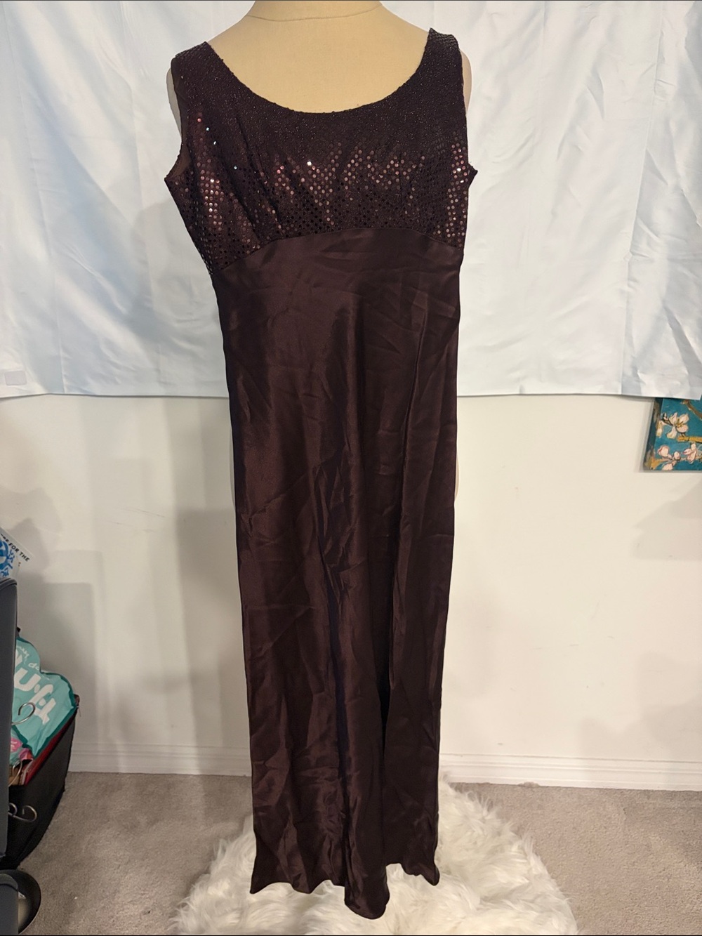 Vintage Y2K Brown Sequin Bodice Evening Dress